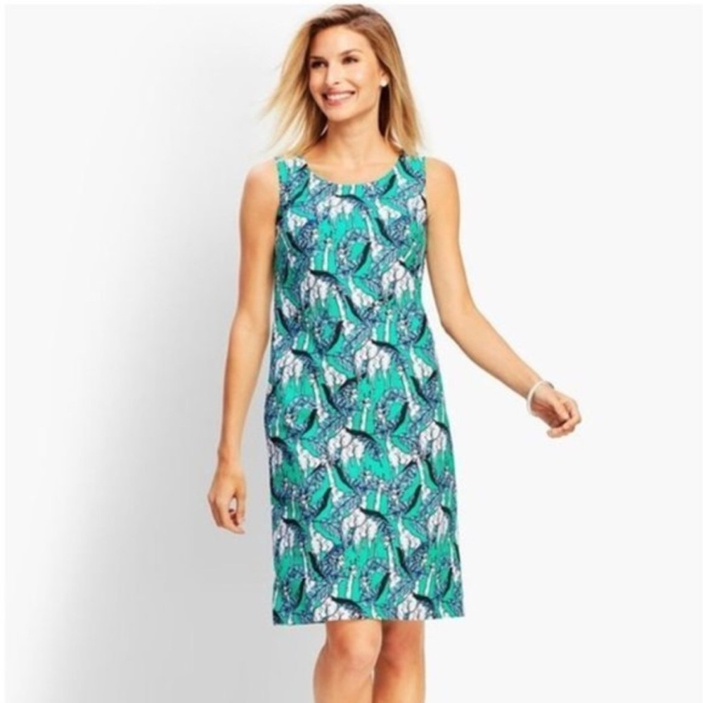 Talbots Teal Animal Print Shift Dress Size 6